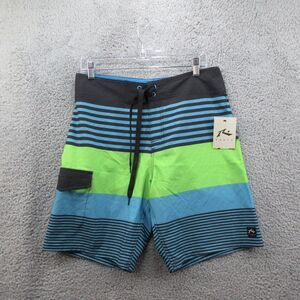 NWT Rusty Board Shorts Swim Mens Size 31 Stripes Blue Green TINY HOLE, SEE PHOTO